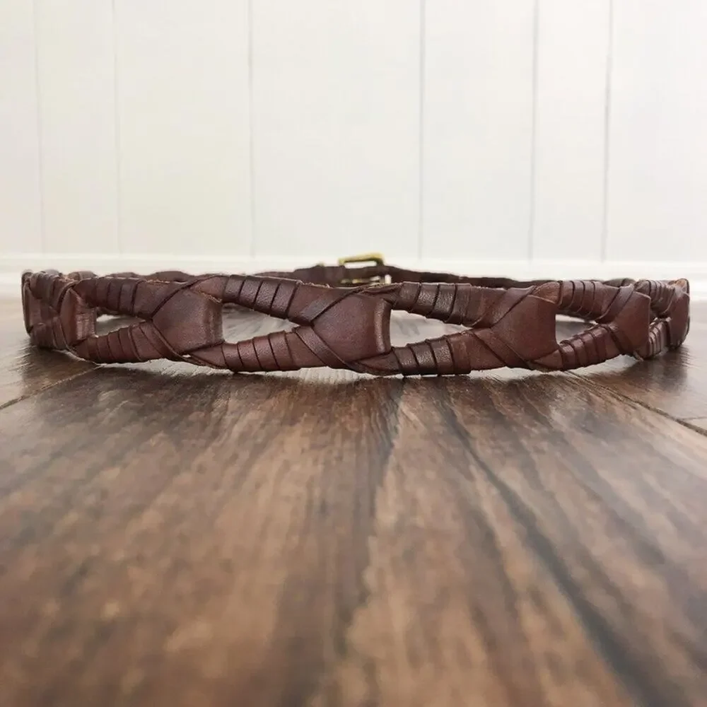 Bachrach Woven Link Cowhide Leather Belt Brass Buckle Western Mens Size XL Brown